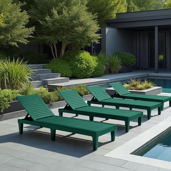 Nestl Sun Tanning Chair - Forest Green Chaise Lounge Chair Outdoor, Lightweight Pool Lounge Chairs Set of 6, Adjustable 5-Position Reclining Lawn Chair, Waterproof Beach Outdoor Lounge Chairs