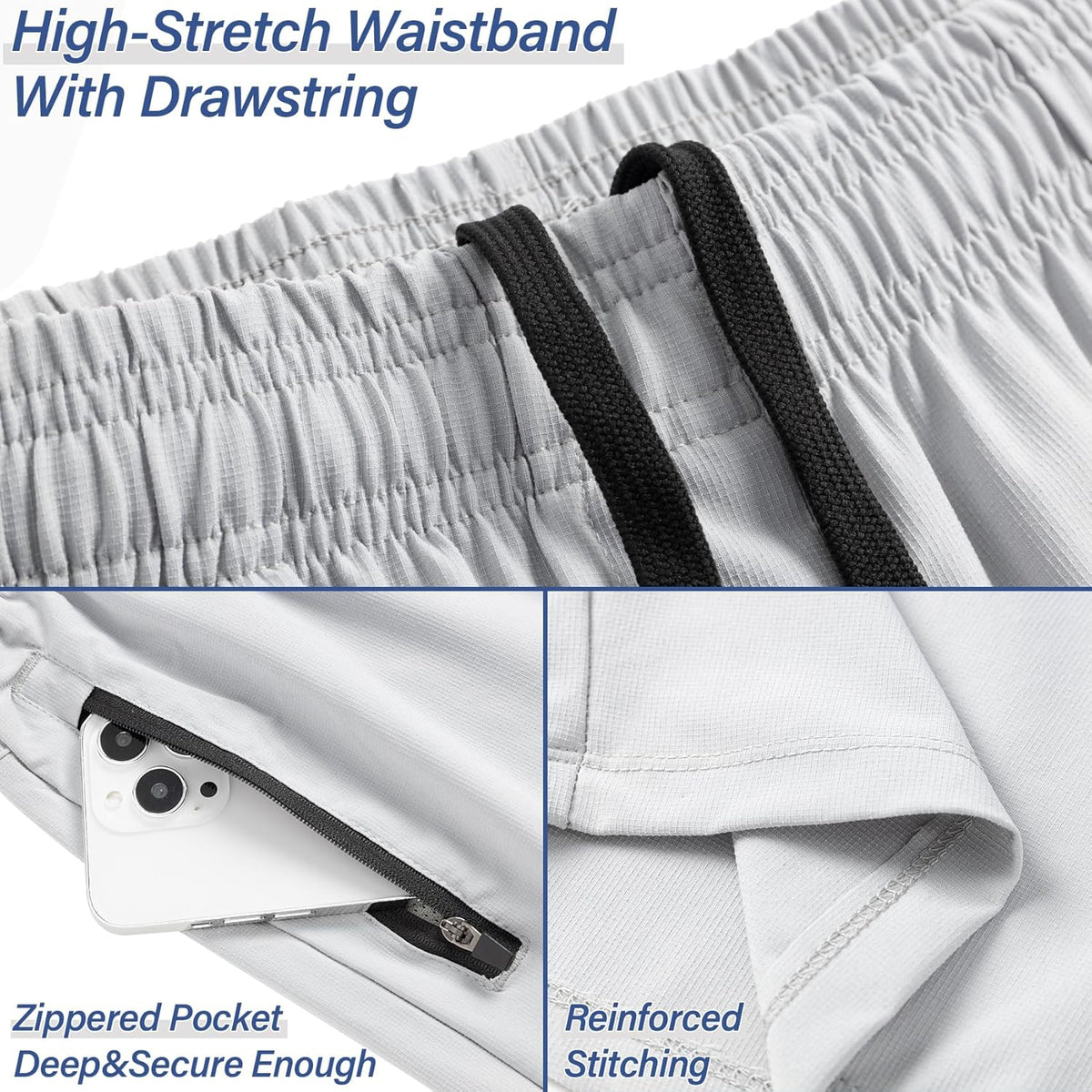 Skiennix Men's Athletic Running Shorts - Quick Dry Gym Workout Shorts with Zipper Pockets | 3 Pack
