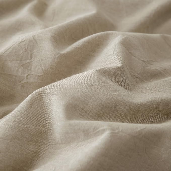 JIYUAN 100% Washed Cotton Duvet Cover Set 3 Pieces King, 1 Duvet Cover 104x90 Inches(Comforter Not Included) and 2 Pillowcases,Linen Feel Bedding Set Comfy and Breathable, Heathered Tan