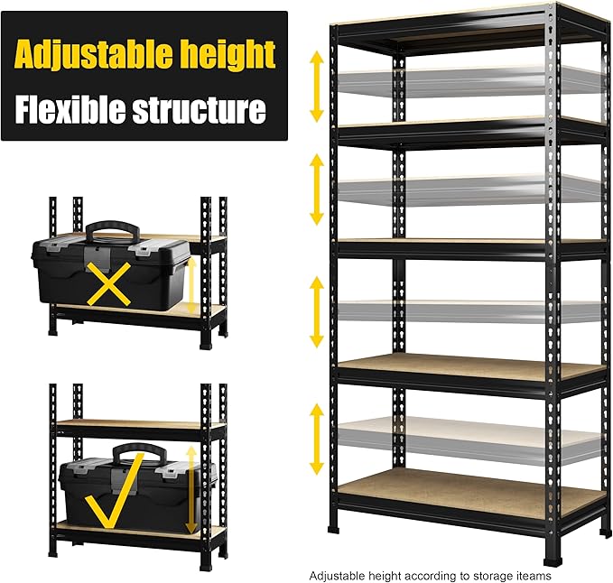 PrimeZone 32"W x 16"D x 63" H Storage Shelves - 4 Pack 5 Tier Adjustable Garage Storage Shelving, Heavy Duty Metal Storage Organizer Utility Rack Shelf Unit for Warehouse Pantry Closet Kitchen, Black