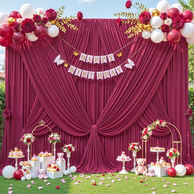 4 Panels Burgundy Backdrop Curtain for Parties Wedding Wrinkle Free Maroon Photo Curtains Backdrop Drapes Fabric Decoration for Birthday Engagement Ceremony 20ft(W) x 10ft(H)