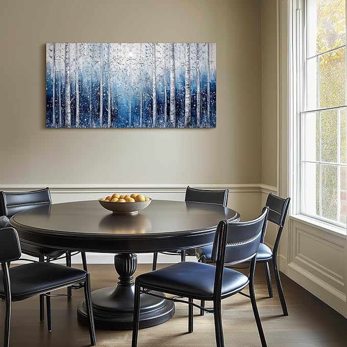 SERIMINO Birch Tree Landscape Wall Art, Abstract Forest Large Artwork for Walls, Modern Blue Aesthetic Canvas Prints, Nature Plant Trunk Wall Decor Living Room Bedroom Bathroom Kitchen 24"X48"