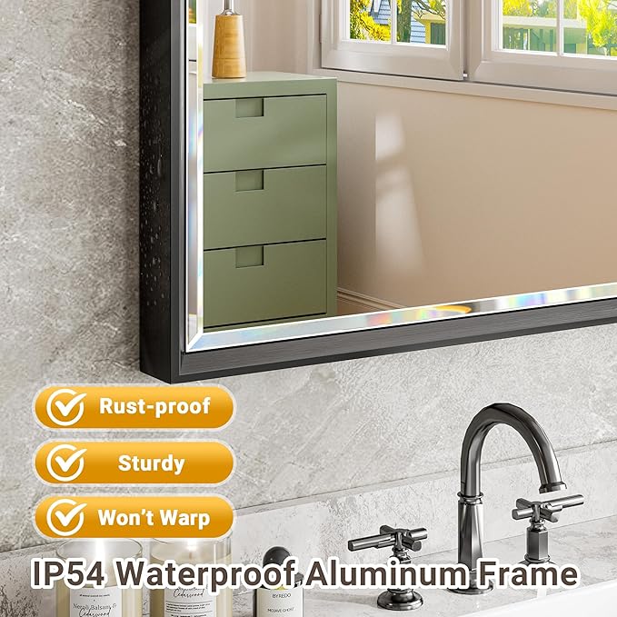 60 x 36 Black Framed Mirror for Bathroom, Beveled Black Bathroom Vanity Mirror