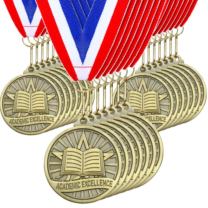 Quelay 30 Pcs 2'' Gold Awards Medals Bulk Winner Medals with Neck Ribbons Encourage Team Participation for Adults Trophy Award Prize Gift Competitions Graduation Party(Academic Excellence)
