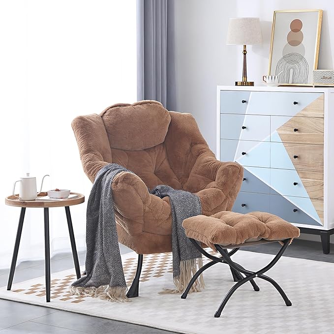 LITA Plush Brown Modern Accent Leisure Upholstered Sofa Chair, Lounge Reading Chair with Armrests and a Side Pocket for Living Room, Bedroom & Small Space, 28.5 x 25.5 x 37.4 inches