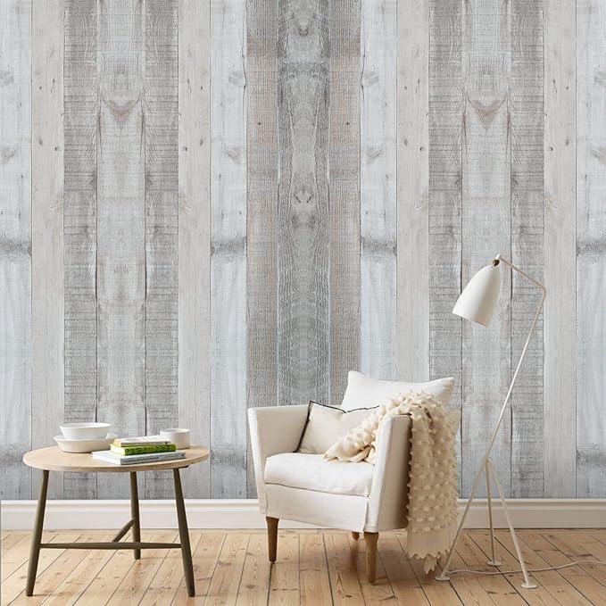 WENMER Gray Shiplap Peel and Stick Wallpaper, 17.71'' x 590'', Vintage Wood