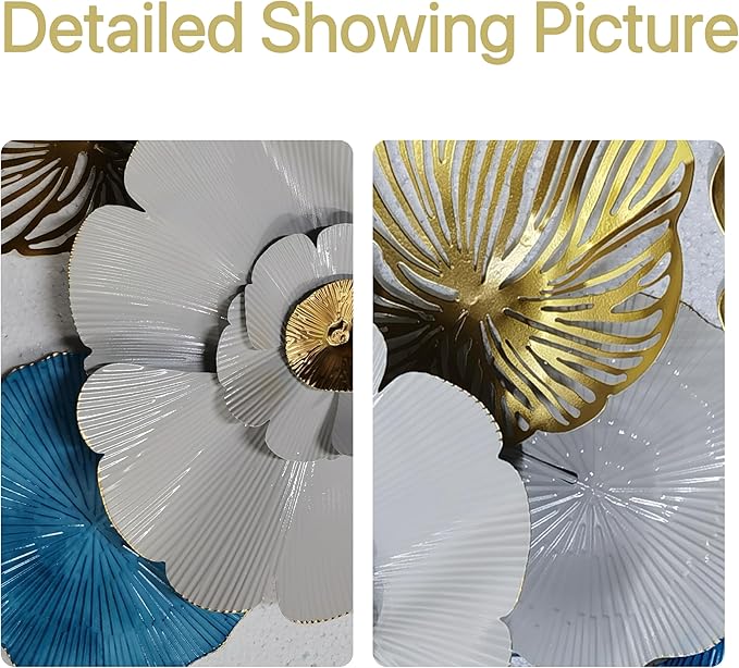 Roivikis Large Metal Wall Art for Living Room, Extra Large Metal Wall Decor, 3D Lotus Abstract Flower Modern Leaves Wall Decoration, for Indoor Outdoor Bedroom, Entryway