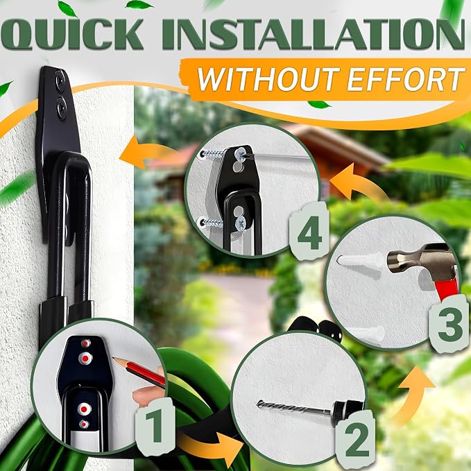Garden Hose Hook for Outside with Heavy-Duty Steel Construction - Anti-Slip Coating, Holds Up to 66 lbs of Hoses, Cords, and Tools - Hose Hanger Wall Mount for Yard, Garage, Pool Deck, or Fence Post