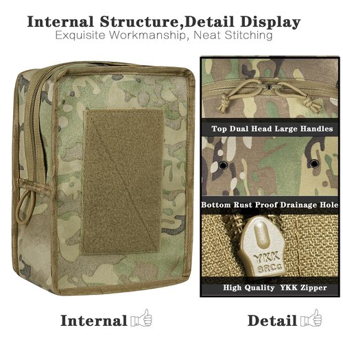 LONLOKE Tactical GP Wide/Tall Pouch,Molle General Purpose Pouches,Structured Horizontal/Vertical Utility Expanded Storage Bag with Hook and Loop Panel (TMC-02, Tall)