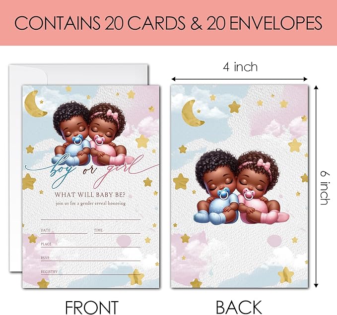 Boy or Girl Gender Reveal Party Invitations - 20 Blue and Pink Baby Shower Invitation Cards 4"x6" with Envelopes, What Will Baby Be Invitations for Gender Reveal Celebration.(101)