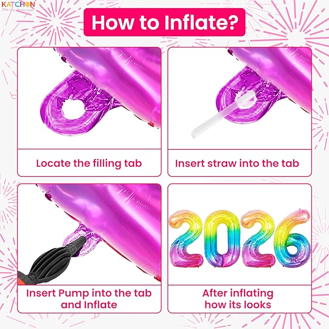 KatchOn, Large 2026 Number Balloons - 42 Inch | 2026 Foil Balloons for New Year Decorations 2026 | Neon Multicolour Balloon Numbers for Birthday Decorations | New Years Eve Party Supplies 2026