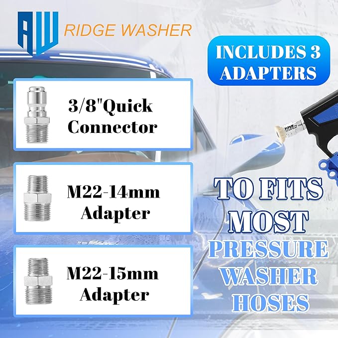 RIDGE WASHER Pressure Washer Gun Swivel, Power Washer Gun 5000 PSI with 1/4" Quick Connector, 12 GPM, 360°3/8 NPT Thread, M22-14mm and M22-15mm Fitting