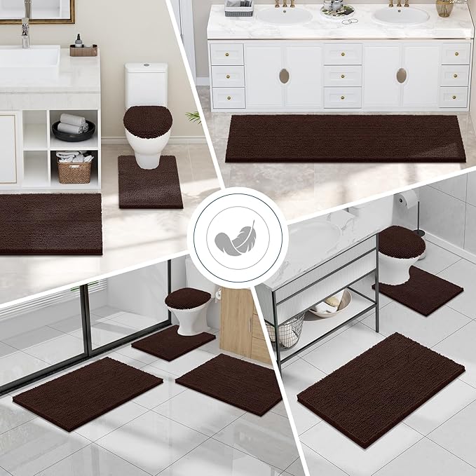 Smiry Luxury Chenille Toilet Rugs U-Shaped 24x20, Soft Absorbent Non-Slip Contour Bathroom Rugs for Toilet, Machine Washable Contoured Bath Mats, Brown
