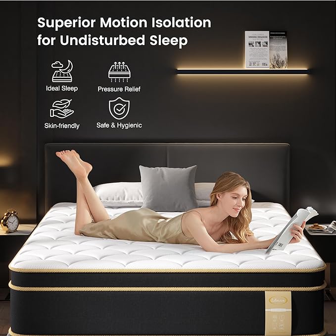 Firm Queen Mattress, 16 Inch Gel Memory Foam Hybrid Mattress Queen Size Bed in a Box, Pressure & Pain Relief, CertiPUR-US, Individual Pocket Spring, Edge Support