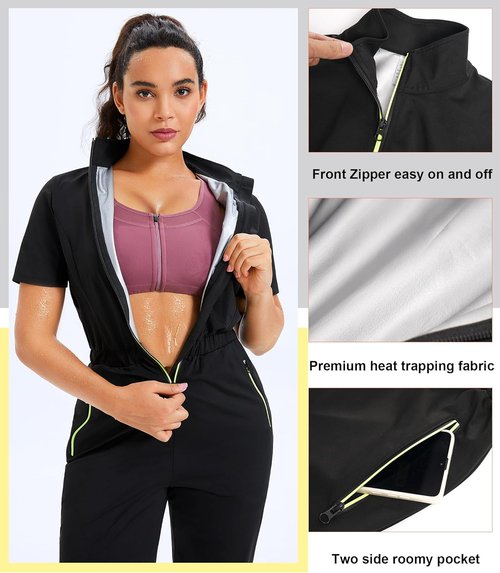Junlan Sauna Suit for Women - Heat-Trapping Sweat Jumpsuit for Effective Workouts | Stand Collar Design