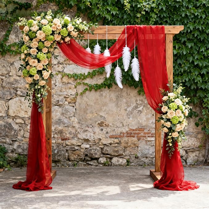 Wedding Arch Draping Fabric 29" x 18 FT Red Sheer Chiffon Outdoor Curtain Drapes for Wedding Birthday Party Ceremony Decor(2 Panels, Red)