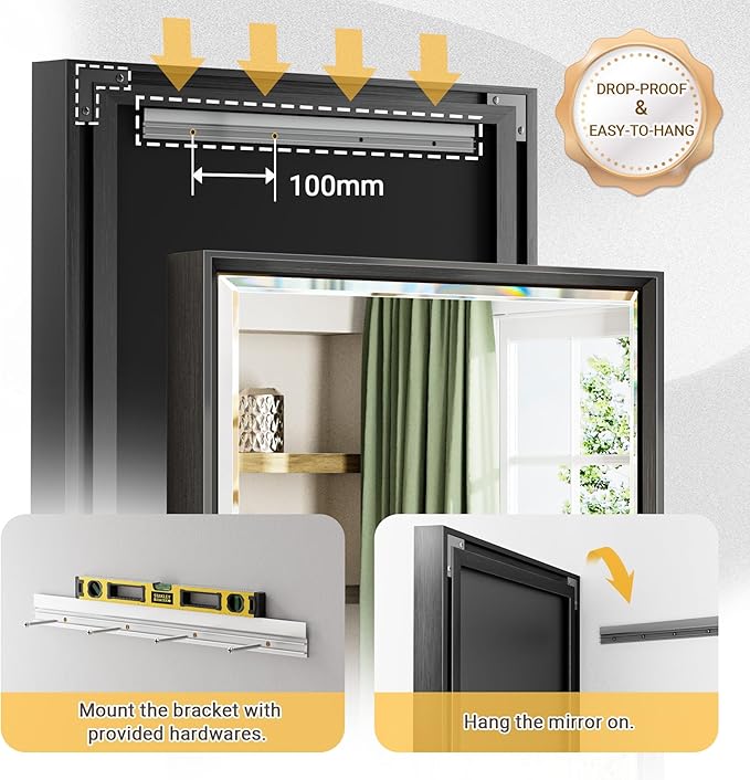 Black Framed Mirror for Bathroom 36x36 Inch Square Beveled Bathroom Mirror
