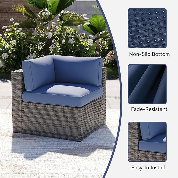 Aoxun 14pcs Patio Cushion Covers Replacement, Waterproof Outdoor Furniture Cushion Covers with Zipper and Non-Slip Bottom, Patio Sofa Couch 3 Sizes for Patio Sectional, Covers Only (Navy)