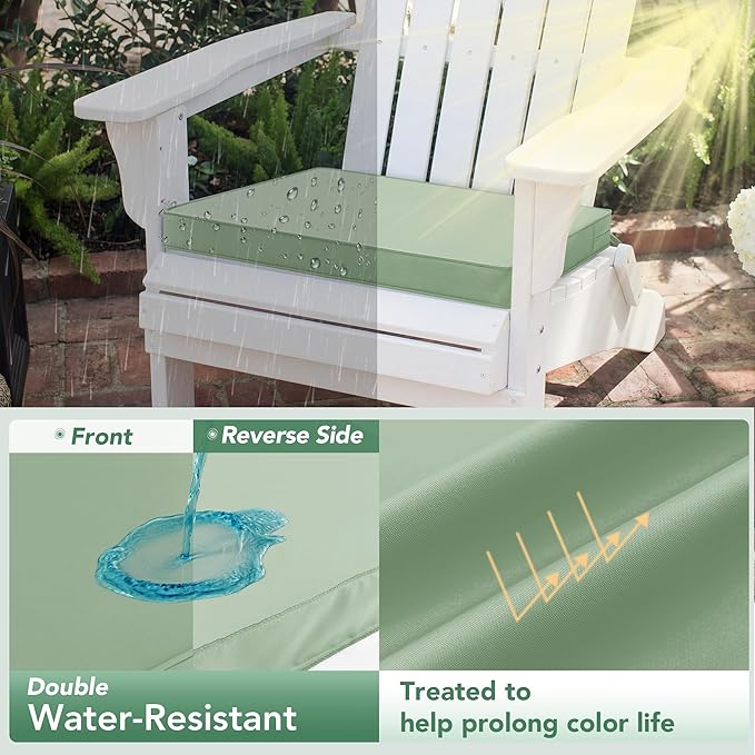 Outdoor Chair Cushions Set of 6: Waterproof & Fade Resistant Deep Seat Cushion for Patio Furniture - 24 x 24 Inch Chair Pad with Ties and Hidden Zipper - Patio Chair Cushion Replacement, Sage Green