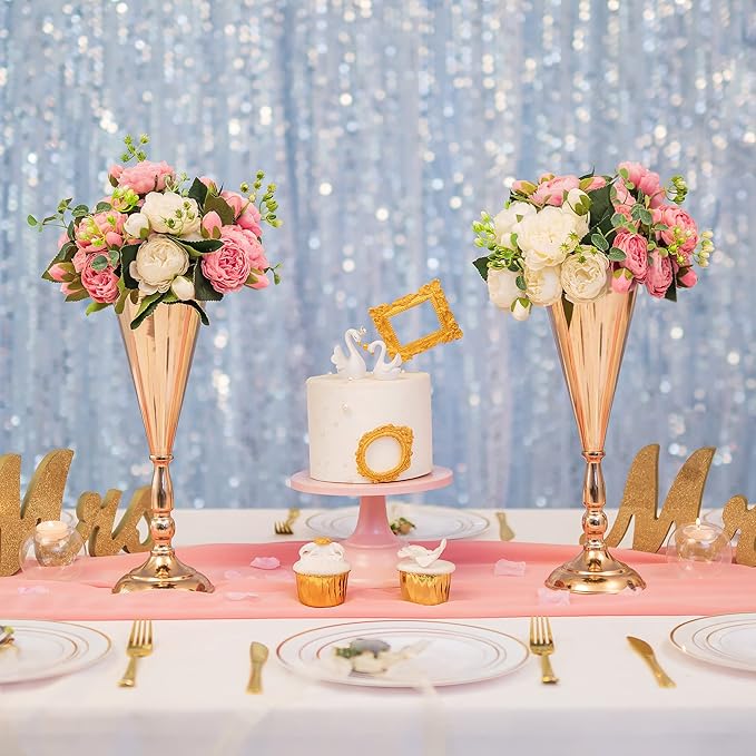 Gold Vase Centerpiece Table Decorations - 2 Pcs Metal Tabletop Flower Stand, Wedding Decorations for Reception, 14in Trumpet Tall Flower Vase for Birthday, Weddings, Anniversary Ceremony, Home Decor