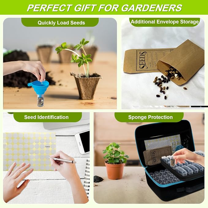 87 Slots Seed Storage Organizer Box with 20 Envelopes, Large Capacity Seed Storage Container with Zipper Bag, Label Stickers, Tweezers, Funnel, Garden Seeds Saver Kit for Vegetable, Flower