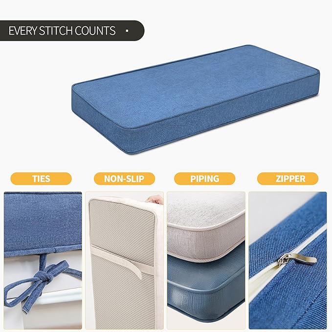 ROFIELTY Custom Size Bench Cushion for Indoor/Outdoor Patio Furniture/Window Seat 90+ Colors to Choose from,High-Resilience Foam,Double Piping Outdoor Bench Cushion Waterproof