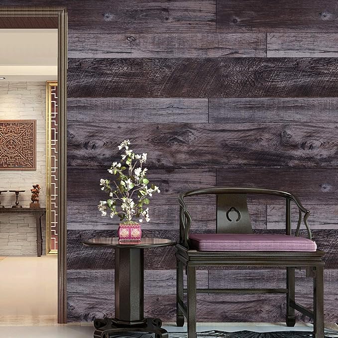 WENMER 17.71" x 197" Grey Wood Peel and Stick Wallpaper