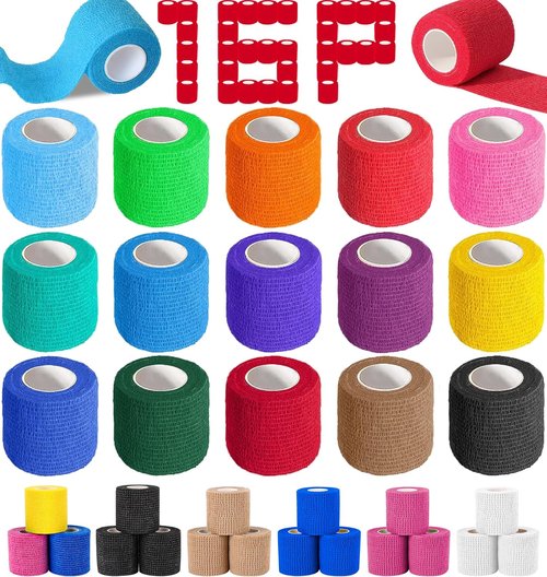 AZEN Self-Adhesive Bandage Wrap - 16 Pack, 2" x 5 Yards, Elastic Cohesive Athletic Tape | Versatile Color Options