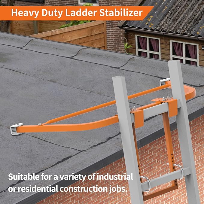 Ladder Stabilizer for Roof Gutter Guard ＆Wall,Extended Ladder Crane Stabilizer Accessory,Steel Ladder Stand-Off Wing Span/Wall Ladder Standoff with Non-Slip Rubber Bottom pad. (Orange-Steel)