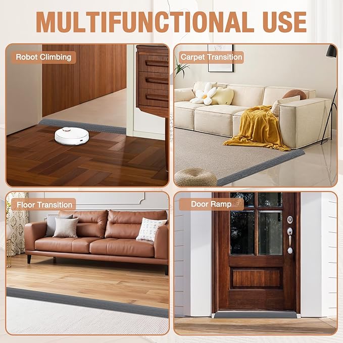 Floor Transition Strip Self Adhesive Vinyl Door Threshold for Doorways Carpet Edging Trim Overlap Edge Reducer for Laminate Floor, Carpet, Tile (Deep Gray Wood Grain, 1/5" to 2/5", 6.6Ft)