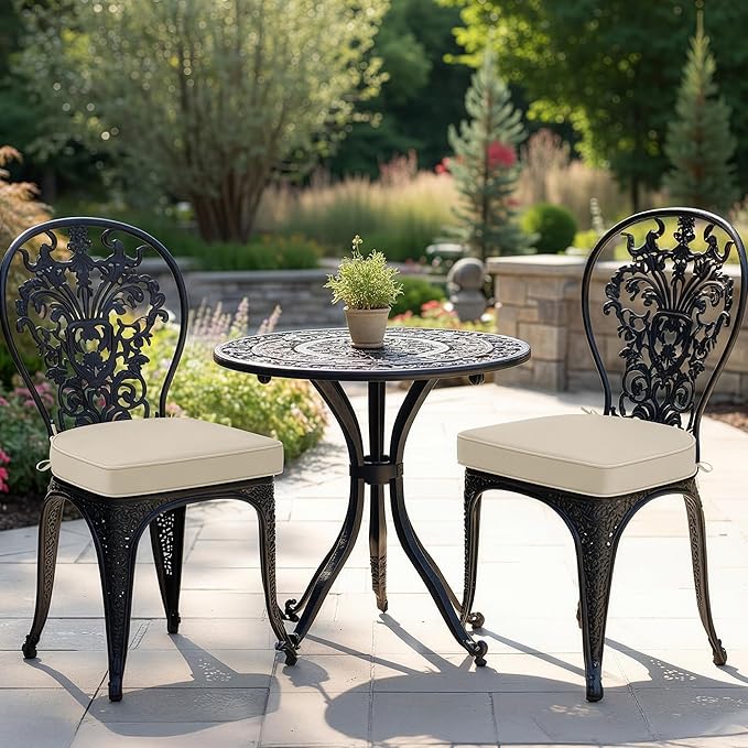 Outdoor Chair Cushions Set of 2: Waterproof & Fade Resistant Patio Furniture Cushions - 17 x 16 x 2 Inch Non Slip Round Corner Seat Cushion Pads with Removable Cover for Garden Yard Lawn, Cream