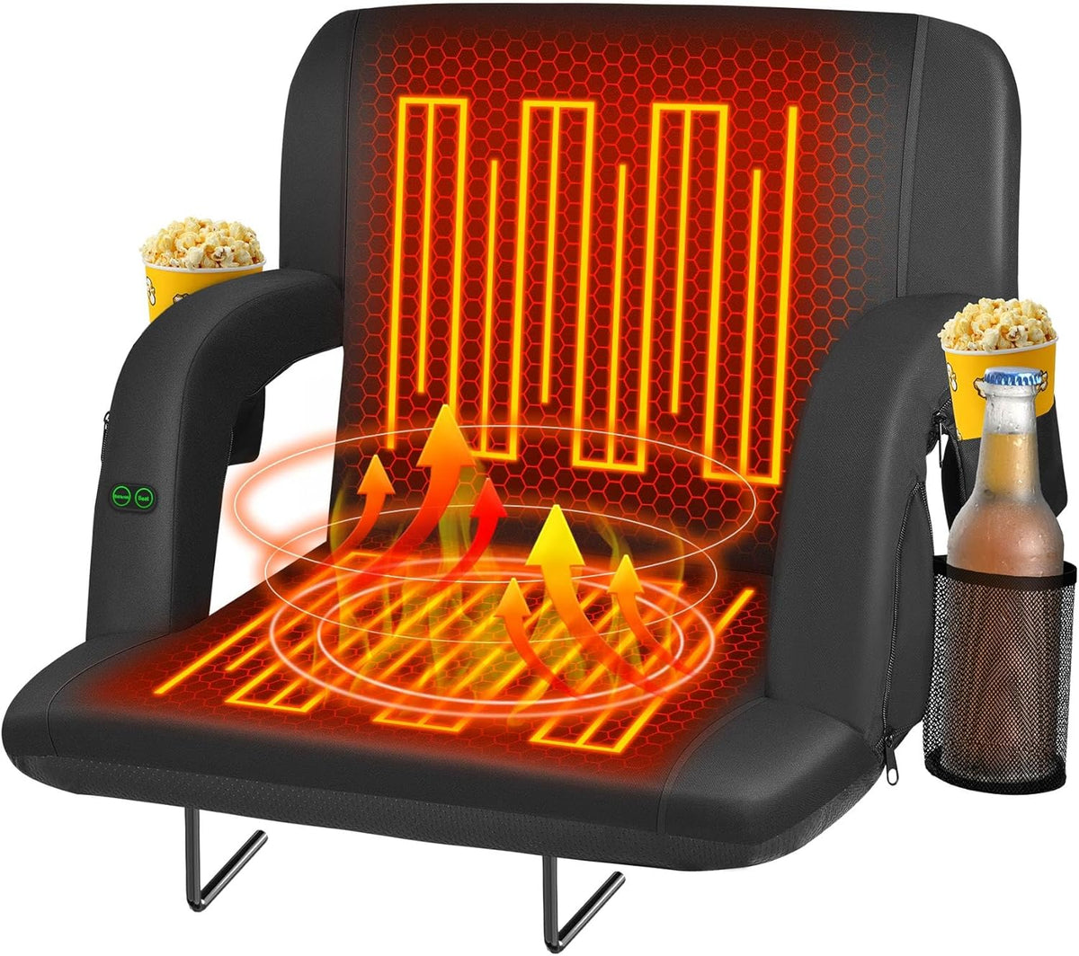 Seeutek Heated Stadium Seats - Comfortable Bleacher Chair with Back Support & USB Heating | 23-Inch, 5 Pockets