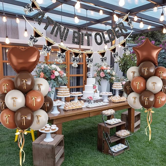 A Tini Bit Older Birthday Decorations Glitter Black Brown White Balloon Set Star Heart Foil Balloons Espresso Martini Glasses Bunting Banner Garland Bachelorette Bridal Shower Cocktail Night Bar Party