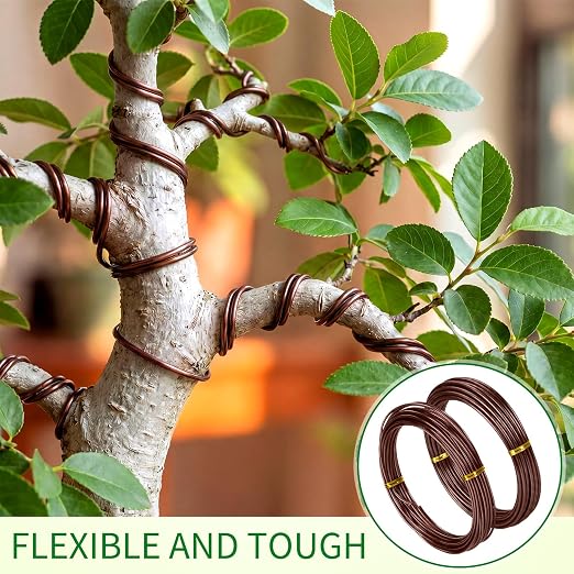 Mudder 5 Roll Aluminum Bonsai Training Wire Tree 1/1.5/2/2.5/3mm 118 Feet Total with Bonsai Wire Cutter Anodized Training for Holding Branches Small Trunks(Brown)