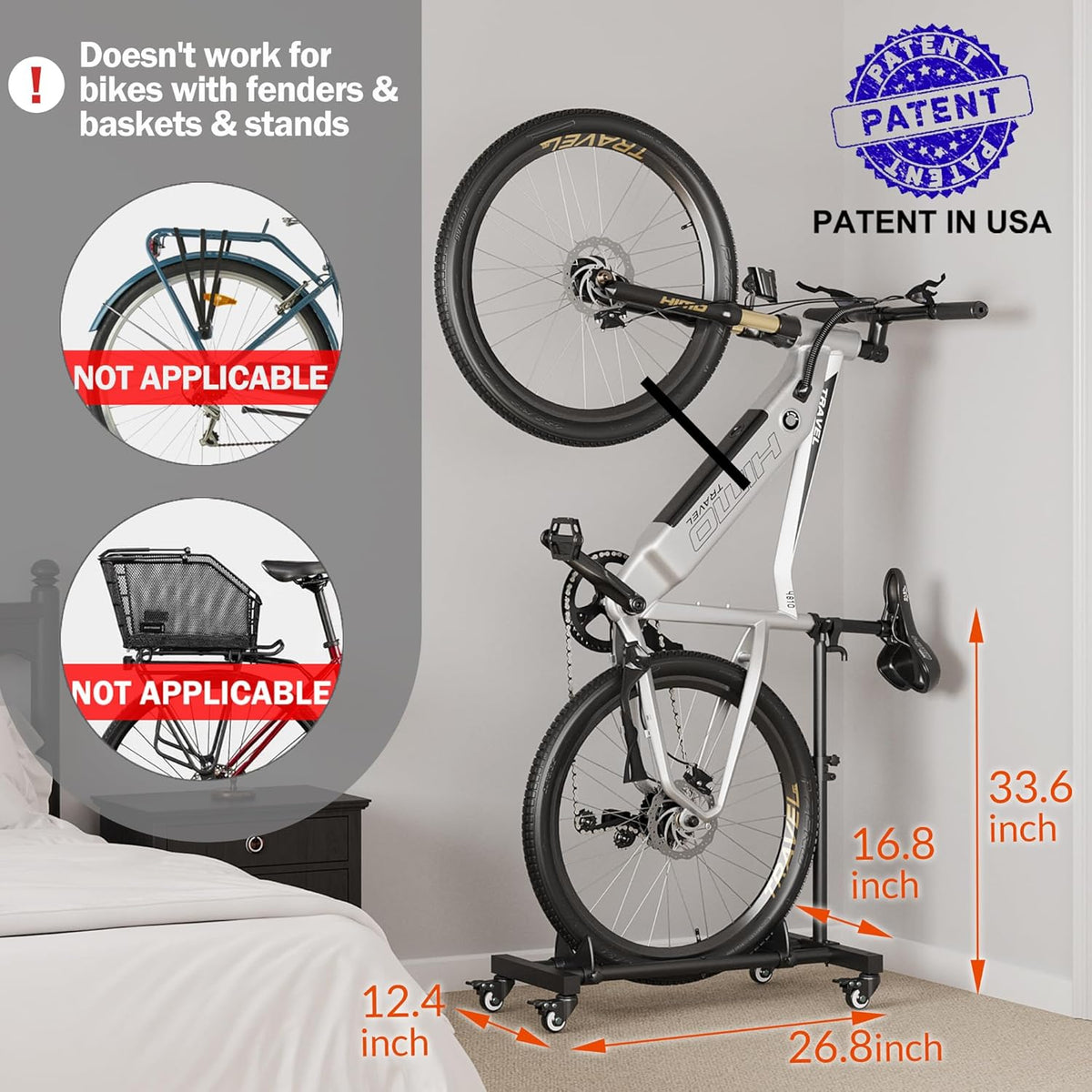 Sttoraboks Vertical Bike Stand, Freestanding Bike Rack Garage Storage Upright Bicycle Floor Stand Indoor Bike Holder with Adjustable Height for Garage & Apartment - for Wheels Sizes up to 29”