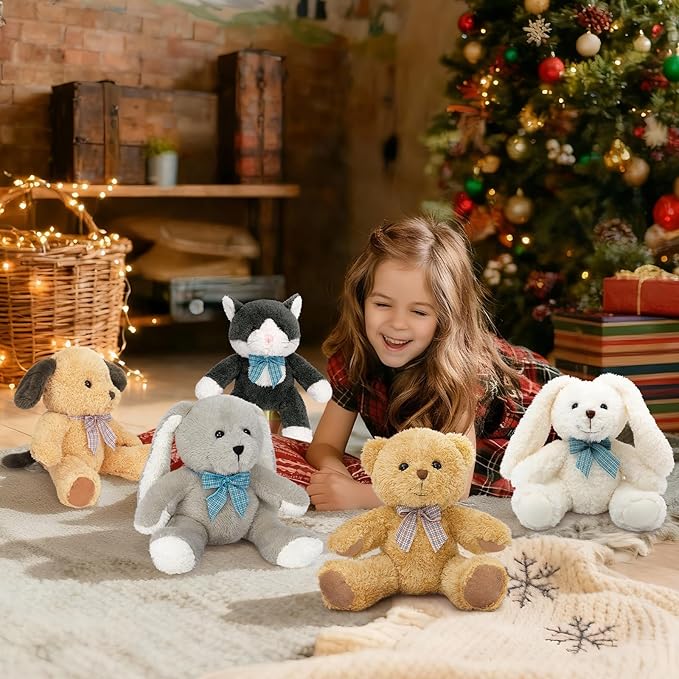 MaoGoLan 5 Pack Soft Stuffed Animals Bulk 13'' Cute Plush Toys Party Favors Bundle for Kids Teens Girls - Teddy Bear, Floppy Bunnies, Dog, Cat - Baby Shower Decor Christmas Easter Gift