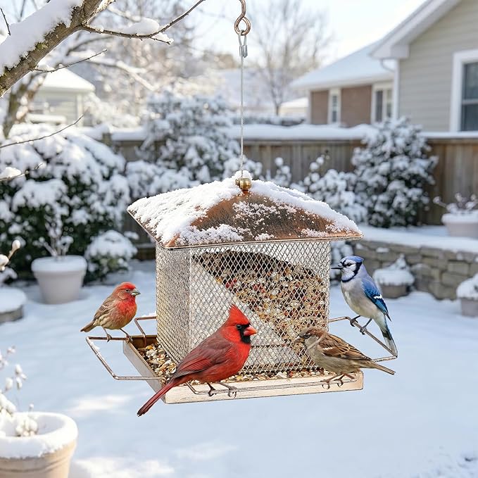 Bird Feeder, Heavy Duty Metal Bird Feeders for Outdoor Hanging, Waterproof Wild Birdfeeder for Garden Yard Outside Backyard, 3.5LB Large Capacity