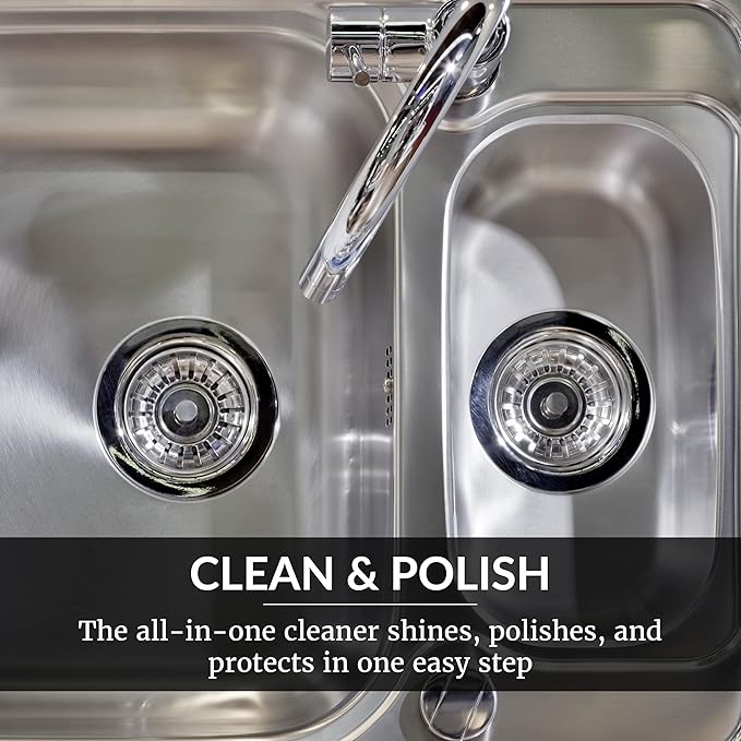 HOPE'S Perfect Sink Cleaner and Polish, Restorative, Water-Repellent, Removes Stains, Ideal for Brushed Stainless Steel, Cast Iron, Porcelain, Corian, Composite, Acrylic, 8.5 oz 2 Pack with 2 Pads