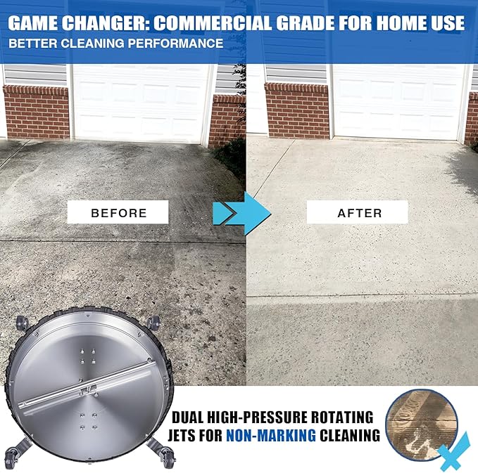 MEKOH Pressure Washer Surface Cleaner 22'', 4500PSI Stainless Steel Surface Cleaner Attachment with Wheels, Power Washer Accessory for Driveway Sidewalk Curb Deck Patio Cleaning, 3/8'' Quick-Connect