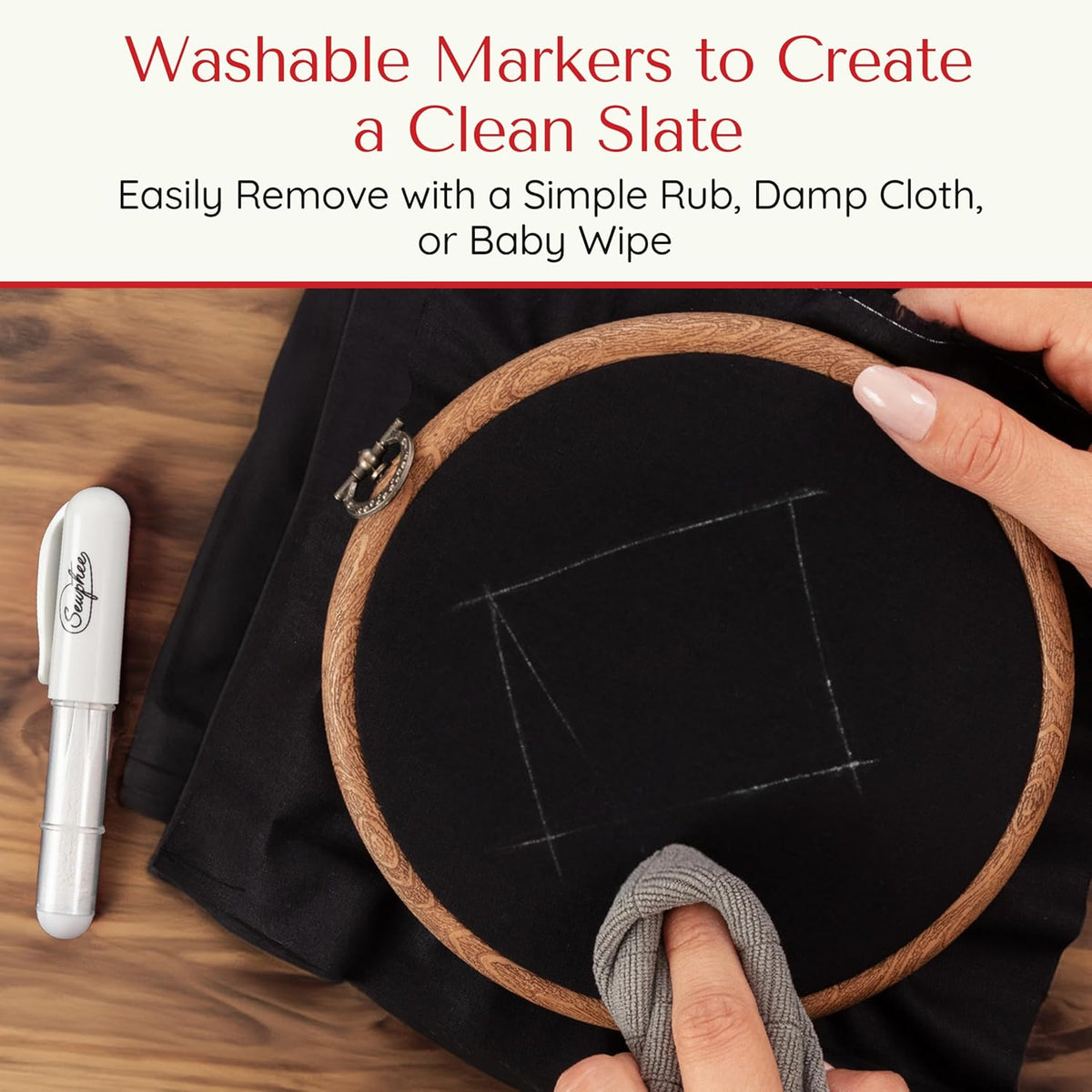 Fabric Markers for Sewing – Ergonomic Tailors Chalk Pen with Improved Dosing Wheel for Sharp Lines - Washable Sewing Chalk Marking Pens that are Compatible with Most Fabrics - White and Yellow 2 Pack
