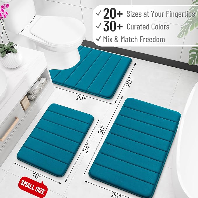 OLANLY Memory Foam Bath Mat 44x32, Super Soft Absorbent Bathroom Rugs, Quick Dry, Machine Washable Shower Floor Rugs, Bathmat Carpet, Bathroom Home Decor Accessories, Peacock Blue