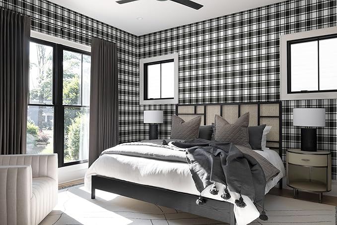 Guvana 17.7"x197" Black and White Peel and Stick Wallpaper Trellis Removable
