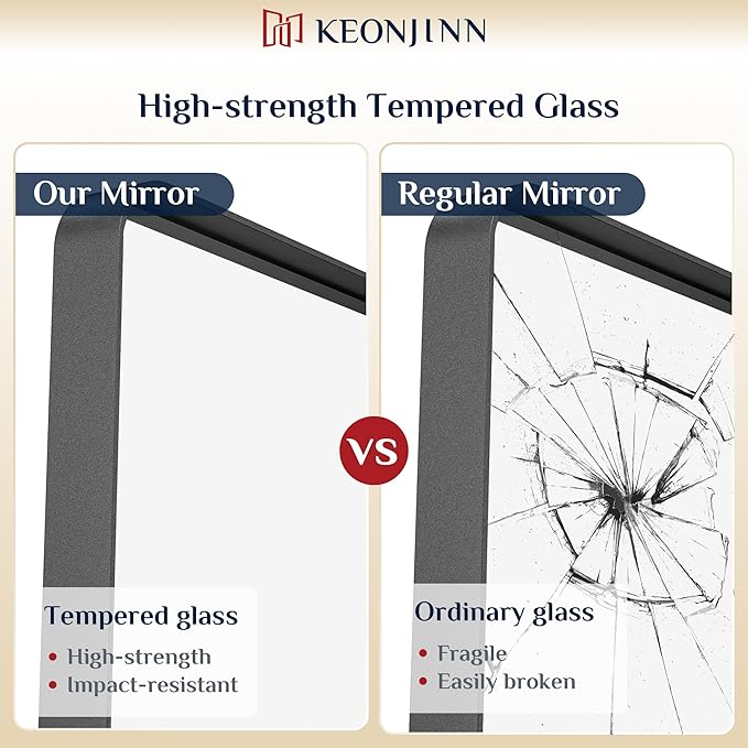 Keonjinn Black Bathroom Mirror for Over Sink, 42 x 36 Inch Large Rounded