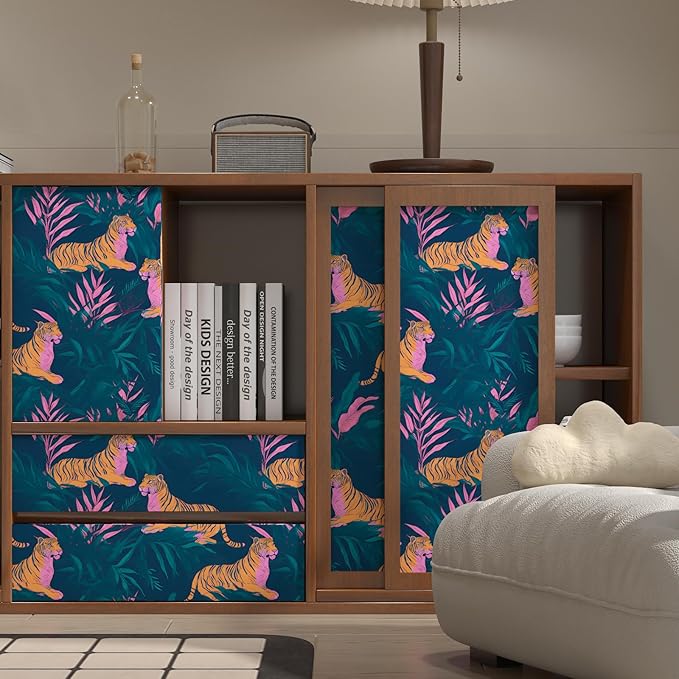 BOKEBEVE Tiger Wallpaper Peel and Stick Jungle Tropical Contact Paper Vintage