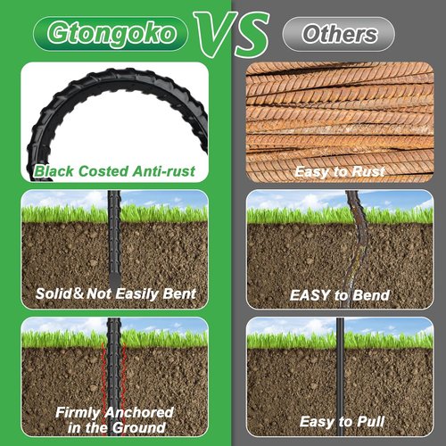 Gtongoko Heavy-Duty Trampoline Stakes - Galvanized Steel Ground Anchors | U-Shaped, Black