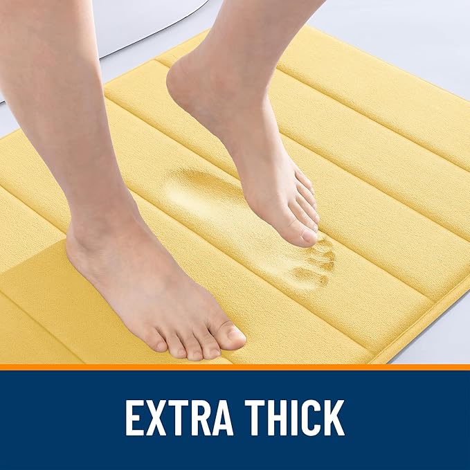 OLANLY Memory Foam Bath Mat 59x35, Super Soft Absorbent Bathroom Rugs, Quick Dry, Machine Washable Shower Floor Rugs, Bathmat Carpet, Bathroom Home Decor Accessories, Yellow