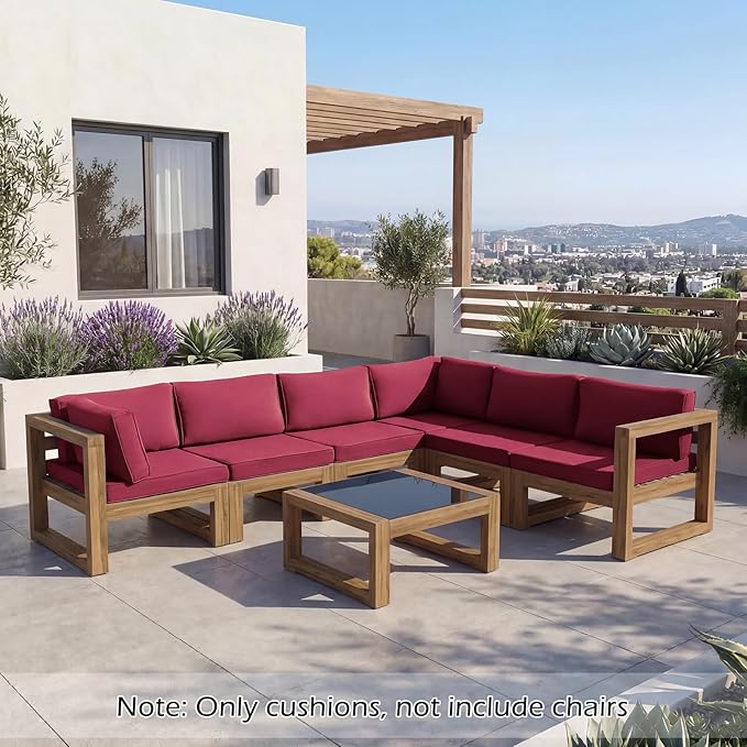 HOMREST 14-Piece Patio Replacement Cushions Set, Deep Seat 25x25 Inch Outdoor Sofa Cushions, Waterproof & Non-Slip Bottom, for 6-Seat Rattan Wicker Sectional Furniture,Burgundy
