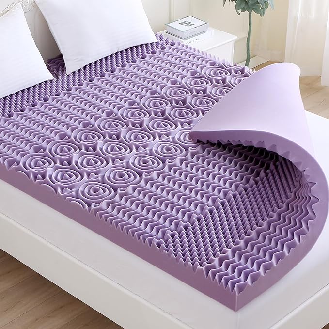 MUXHOMO 3.9 Inch 7-Zone Cal King Mattress Topper, Egg Crate Foam Mattress Topper Cal King Size for Back Pain, Lavender Cooling Gel Infused Bed Pad, CertiPUR-US and Oeko-TEX Certification (83"×71")