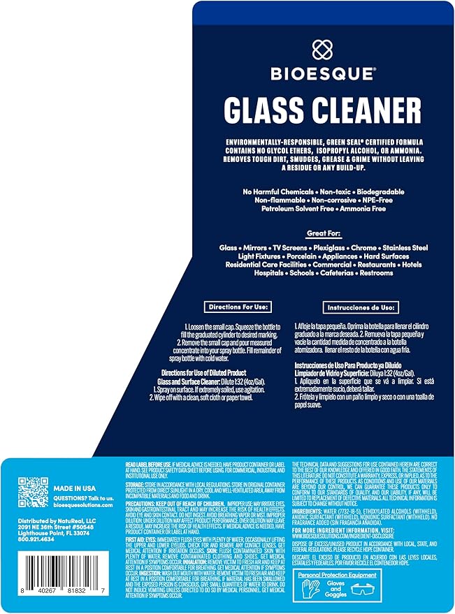 Bioesque Glass Cleaner Concentrate, 64 Fluid Ounce (Pack of 4)