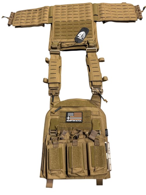 Redemption Crusader 2.0 Molle Quick Release Buckles Airsoft Vest with Adjustable Size Sides and Triple Pouch (Dark Coyote Brown)